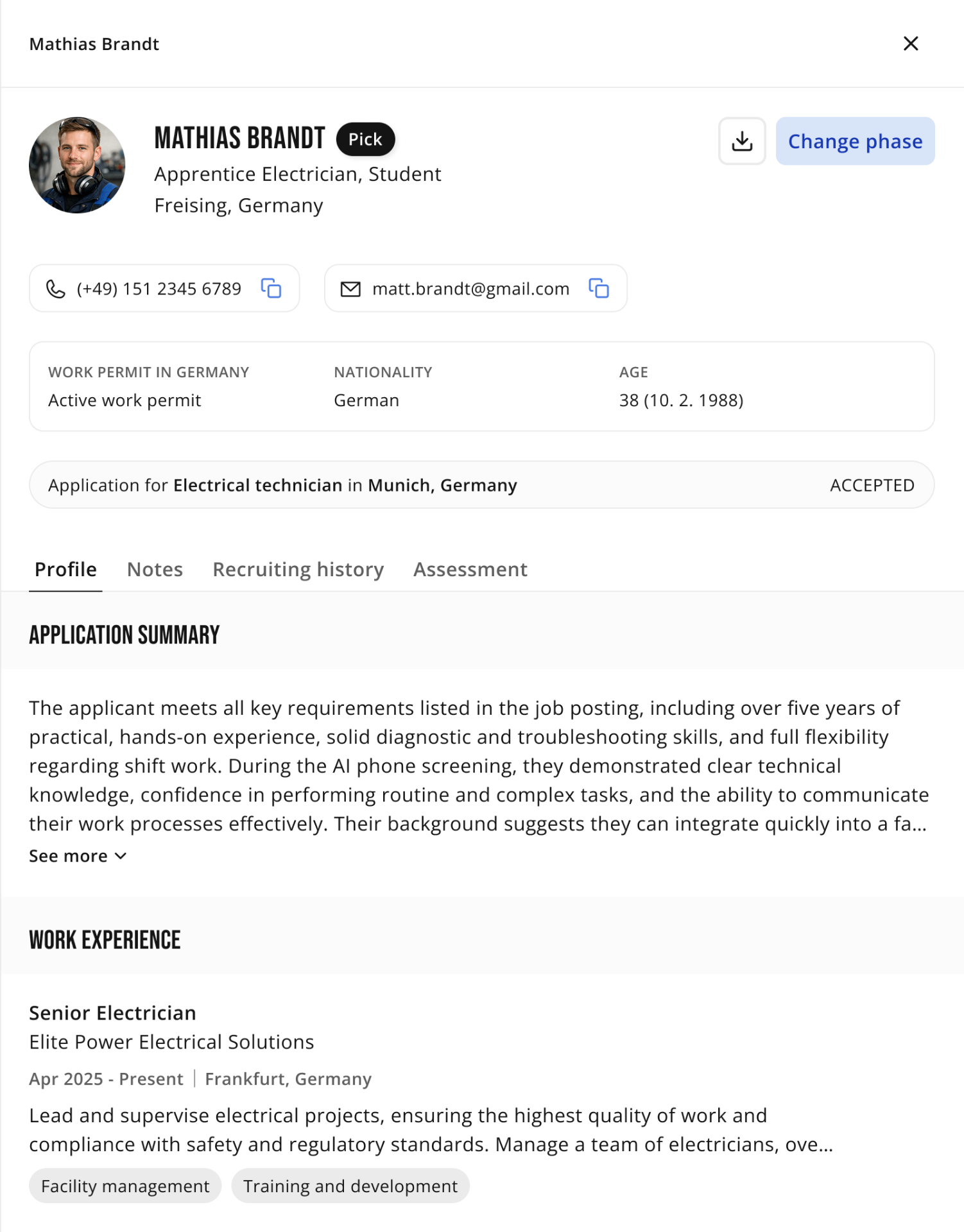 Beispielprofil eines qualifizierten WorkerHero Kandidaten